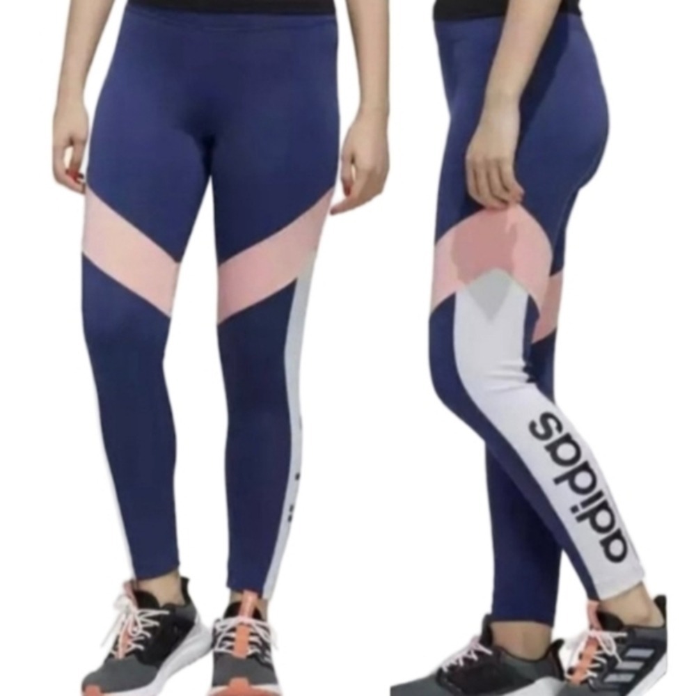 Adidas Womens D2M Colorblock 7/8 Leggings Tech Indigo Pink‎ FM0610 Size L NEW